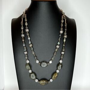 Vintage Inspired Natural Labradorite Two Strand Necklace High Quality Stone 18"